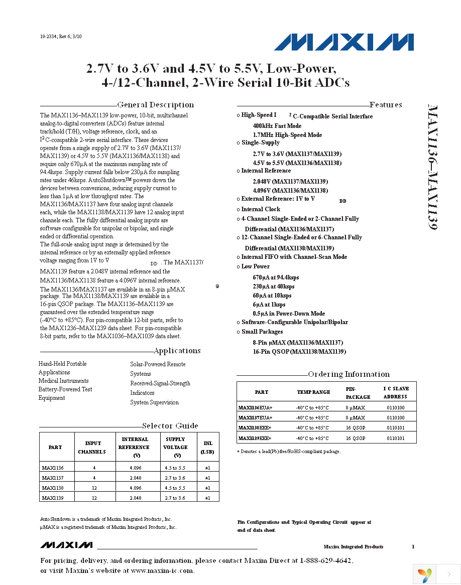 MAX1137EUA+ Page 1