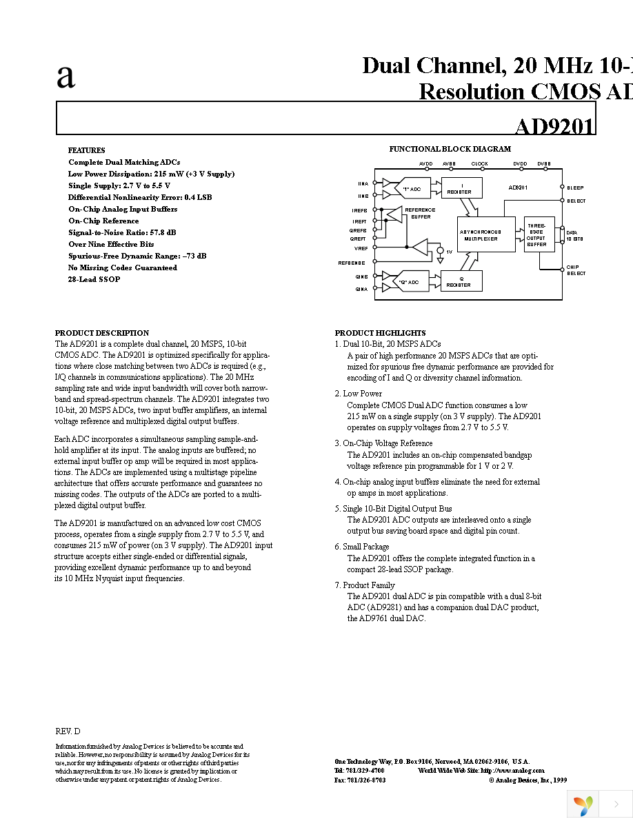 AD9201ARSZ Page 1