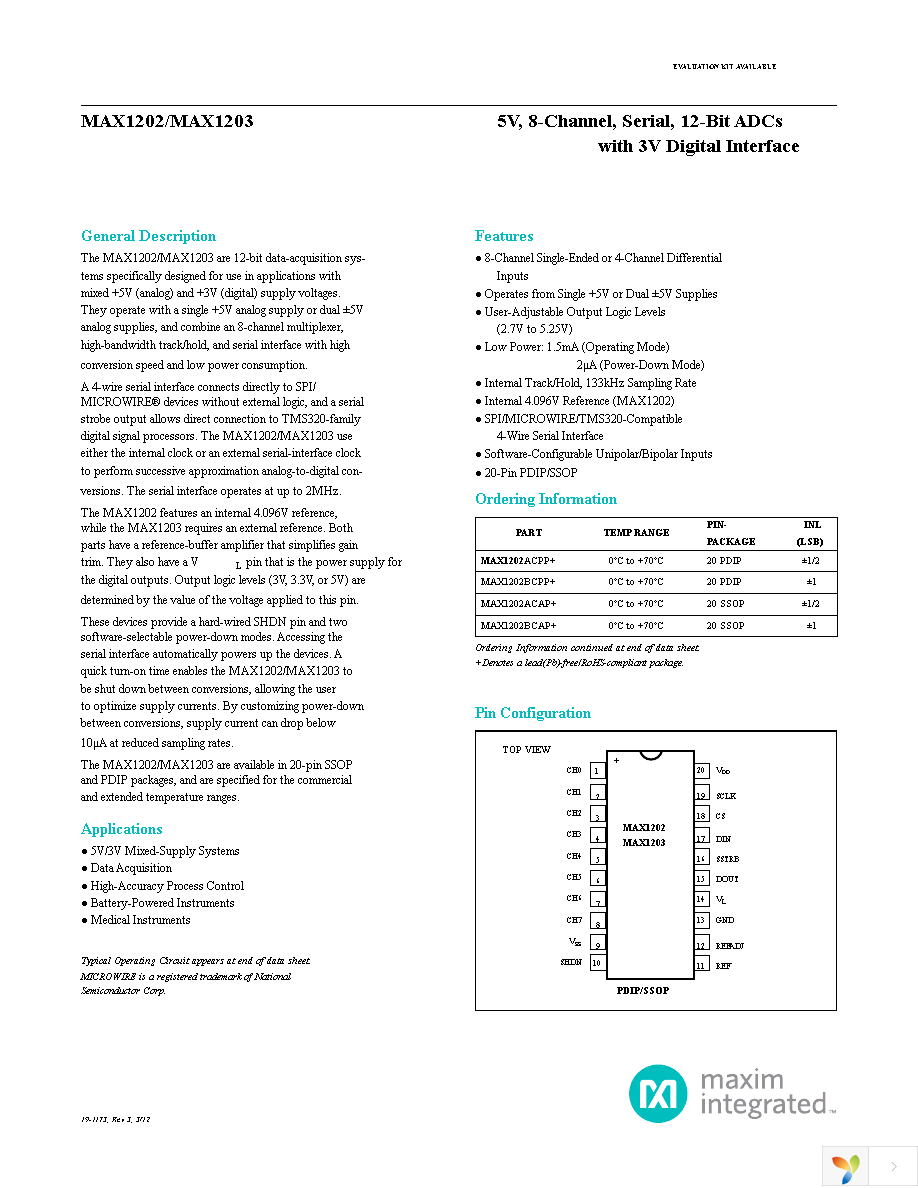 MAX1202BCAP+ Page 1