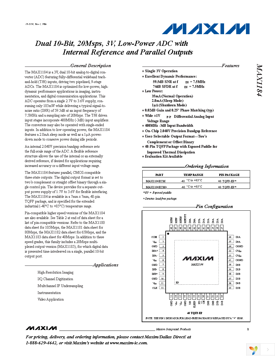 MAX1184ECM+D Page 1