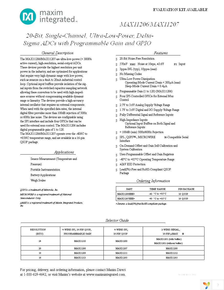 MAX11206EEE+ Page 1