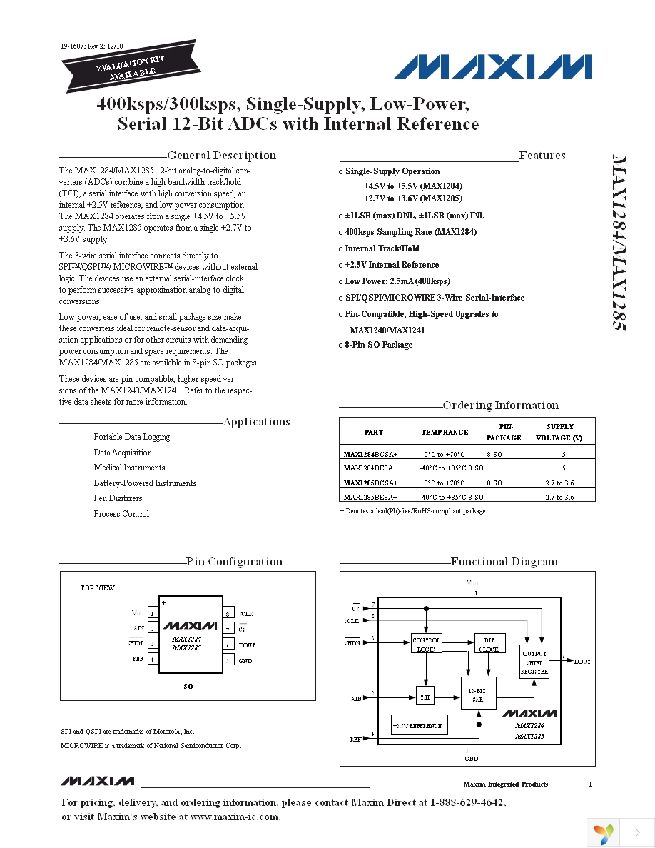 MAX1285BCSA+ Page 1