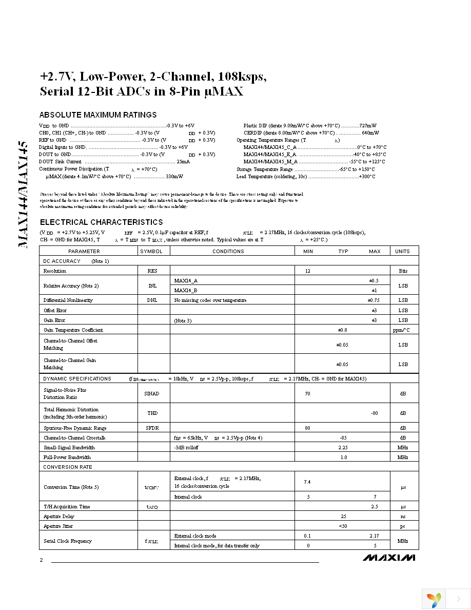 MAX144BCPA+ Page 2