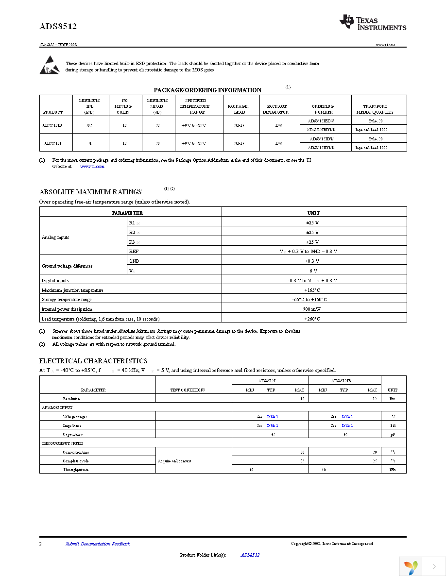 ADS8512IDW Page 2