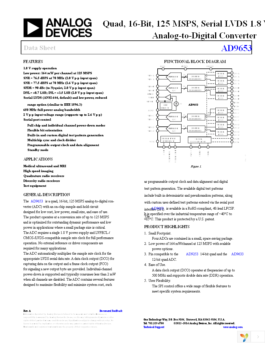 AD9653BCPZ-125 Page 1