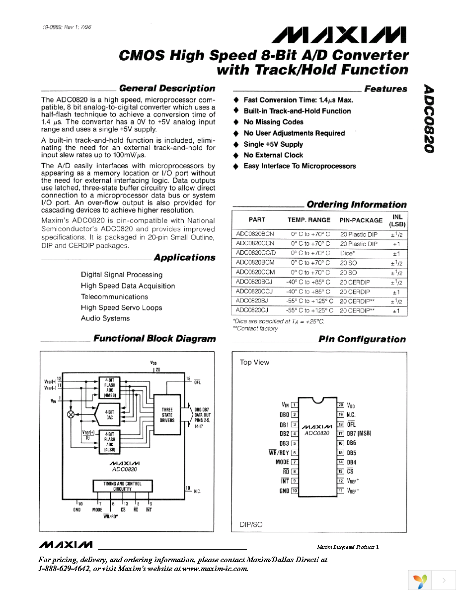 ADC0820CCN+ Page 1