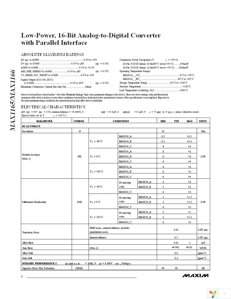 MAX1165BCUI+ Page 2