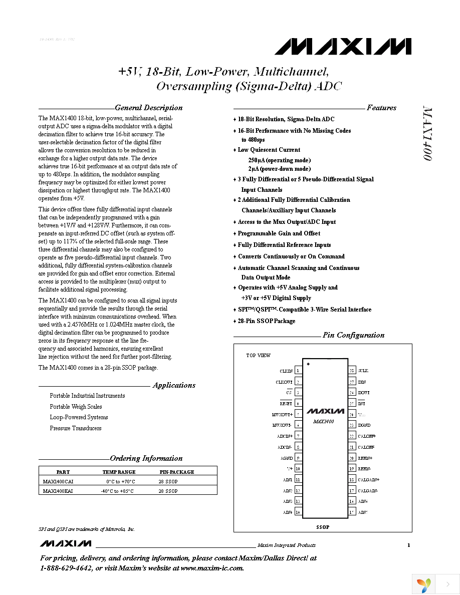 MAX1400EAI+ Page 1