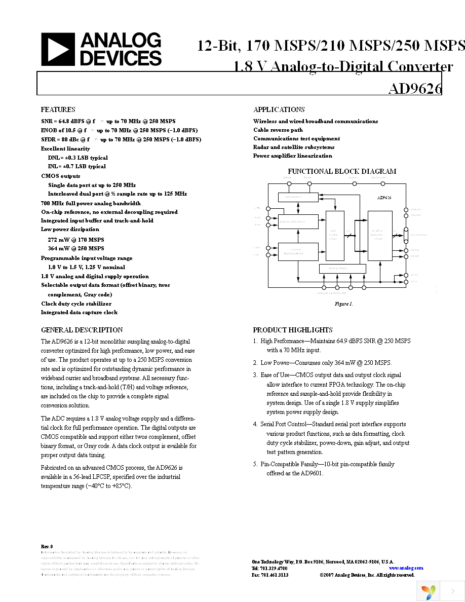 AD9626BCPZ-170 Page 1