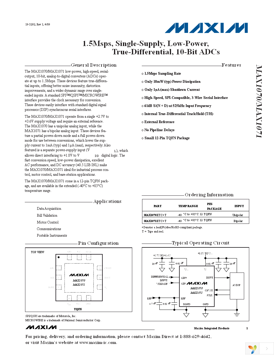 MAX1070ETC+ Page 1