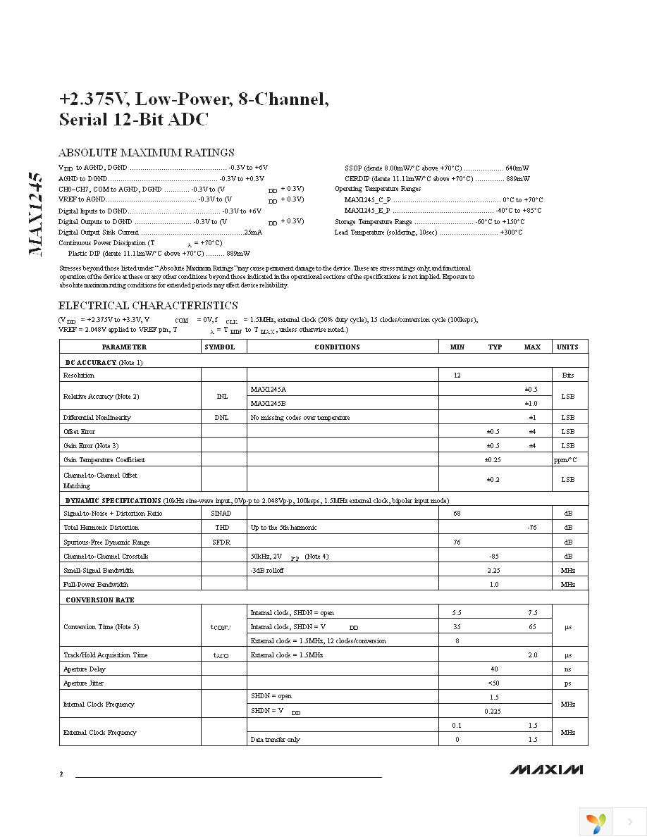 MAX1245BCAP+ Page 2