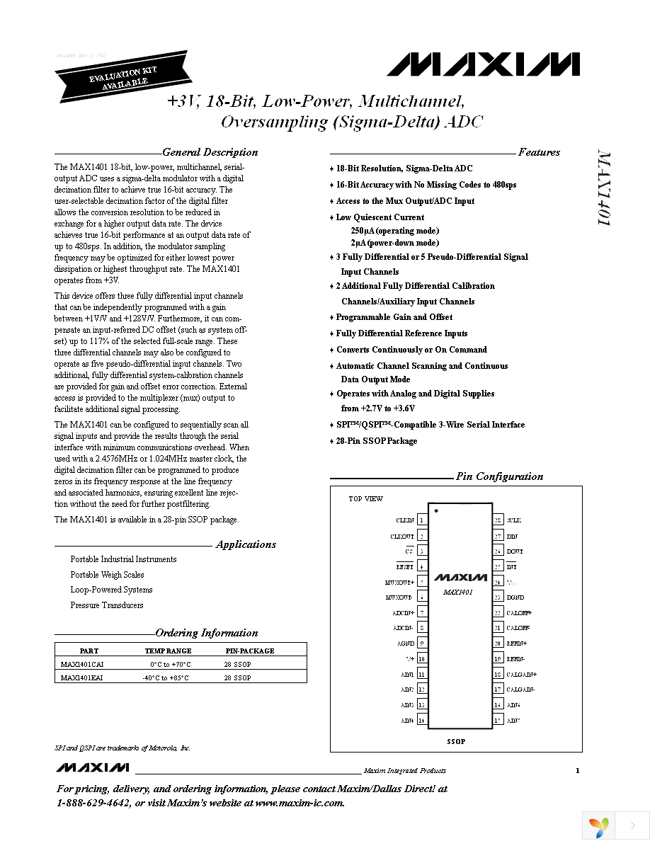 MAX1401CAI+ Page 1