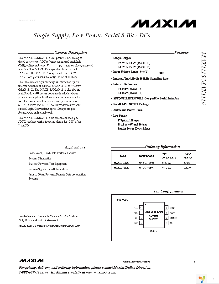 MAX1115EKA+T Page 1