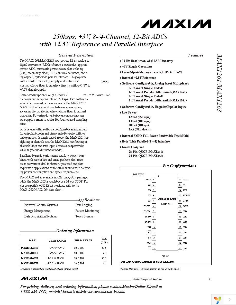 MAX1263BCEG+T Page 1