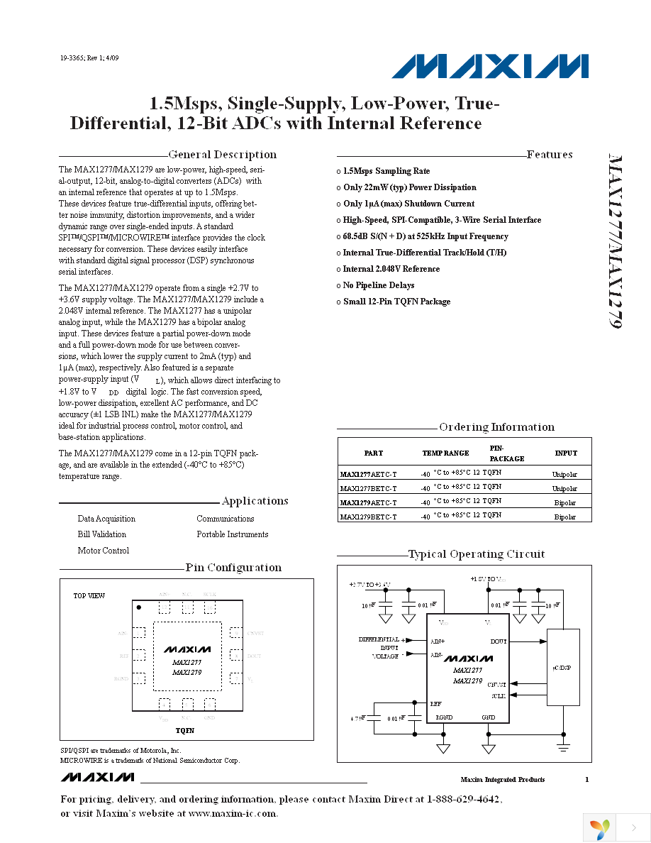 MAX1277BETC+T Page 1