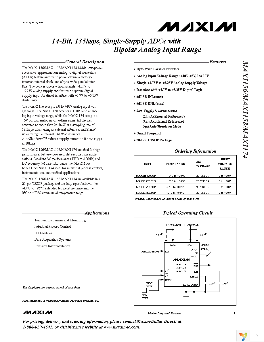 MAX1156BEUP+ Page 1