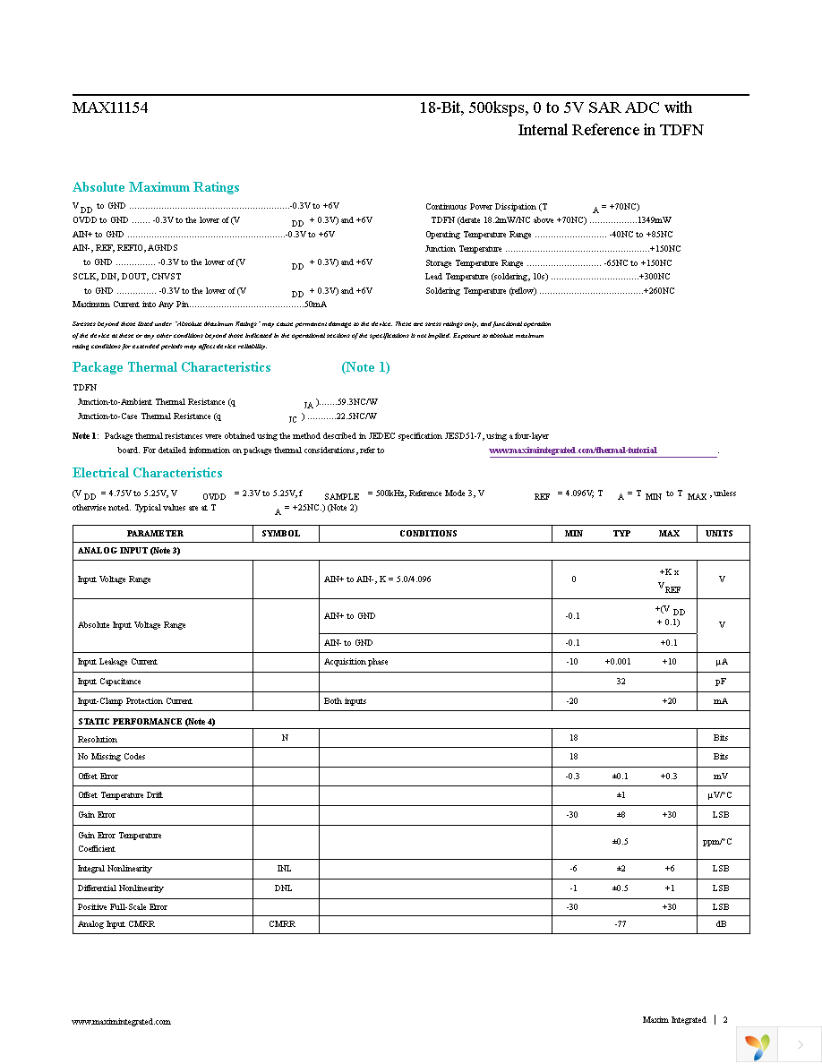 MAX11154ETC+T Page 2