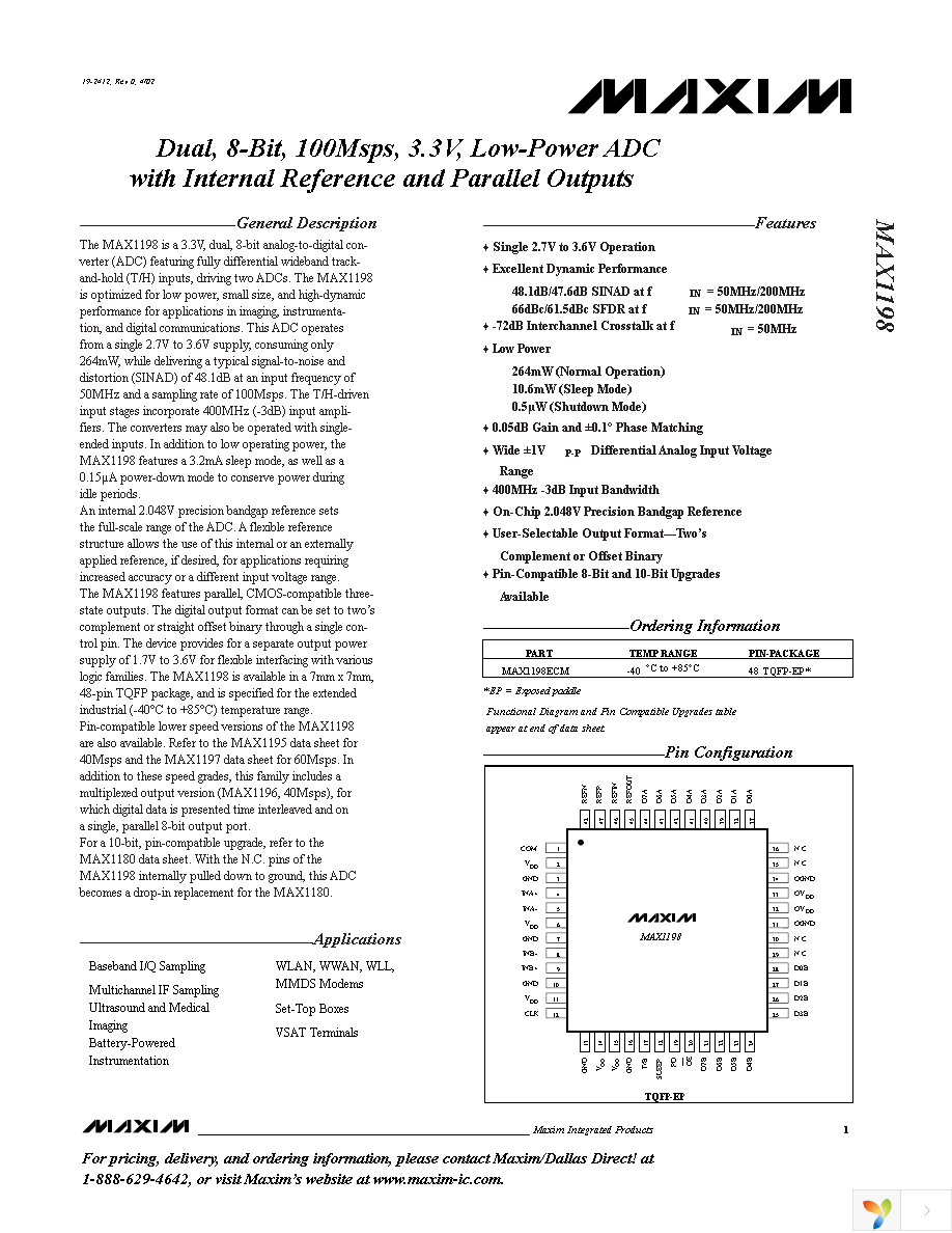 MAX1198ECM+TD Page 1