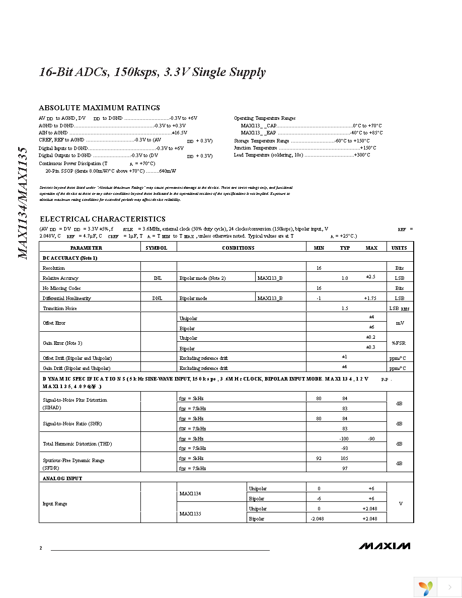 MAX1134BCAP+T Page 2