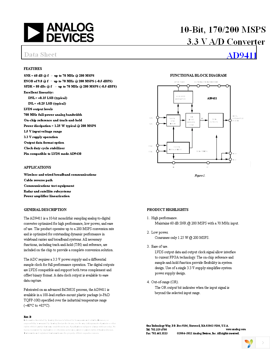 AD9411BSVZ-200 Page 1