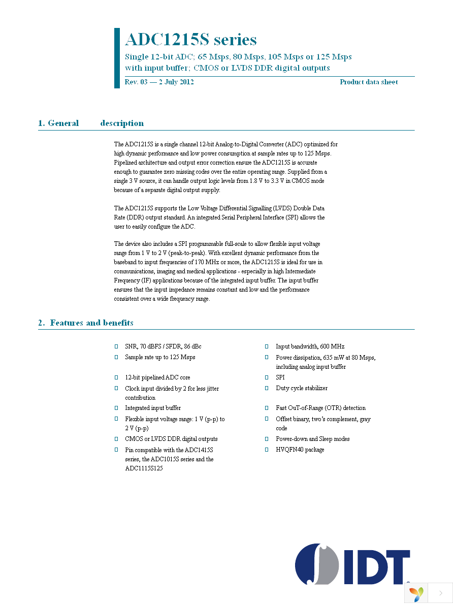 IDTADC1215S065HN-C1 Page 1