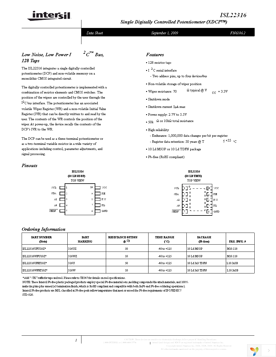 ISL22316WFU10Z Page 1
