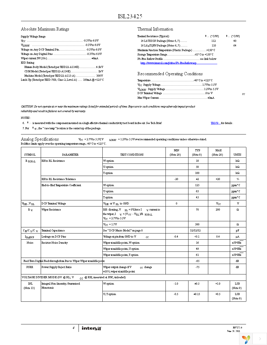 ISL23425UFVZ-T7A Page 4