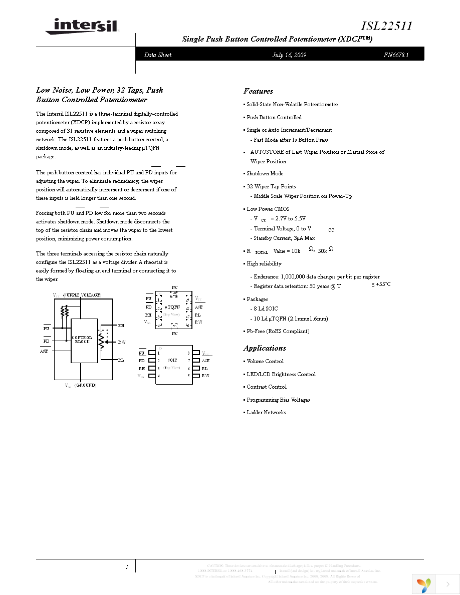 ISL22511WFB8Z Page 1