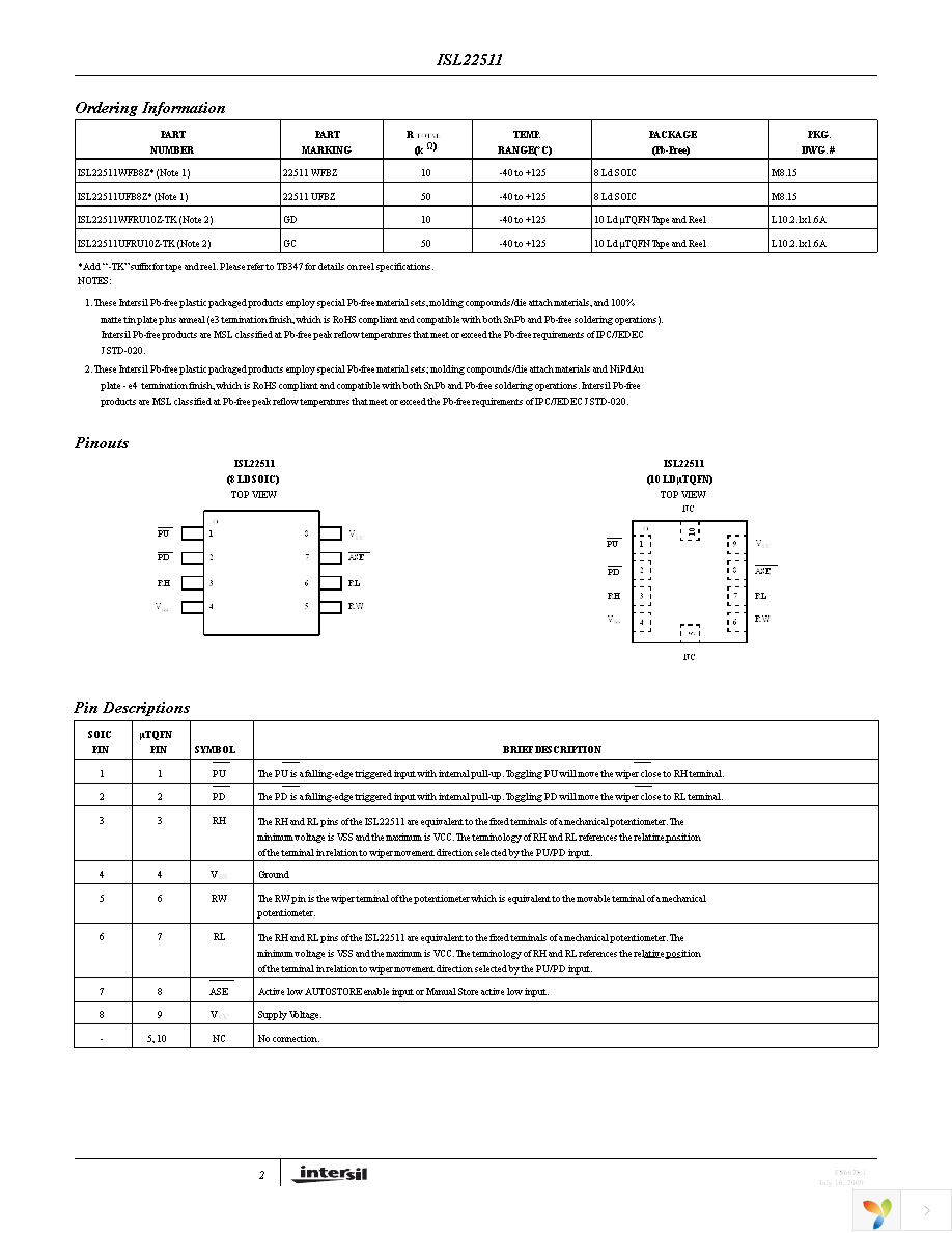 ISL22511WFB8Z Page 2