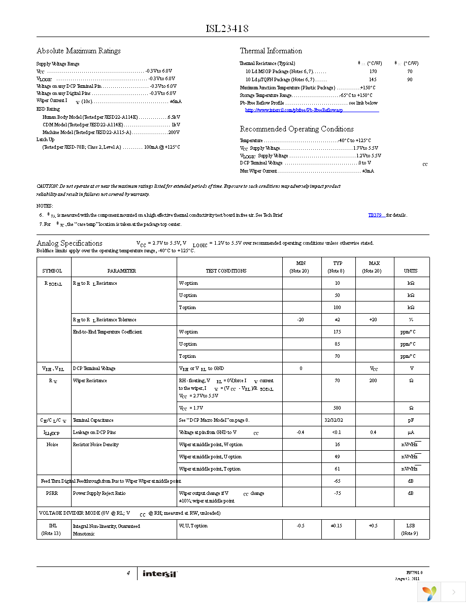 ISL23418UFUZ-T7A Page 4