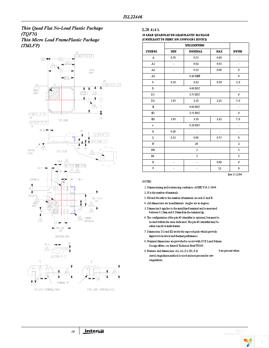 ISL22446WFRT20Z-TK Page 14