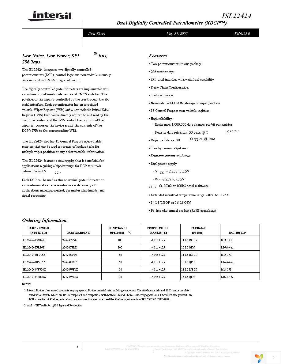 ISL22424UFV14Z-TK Page 1