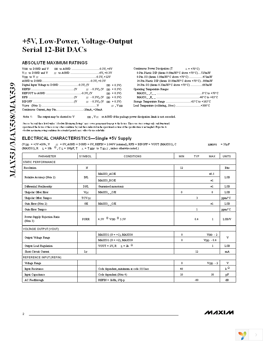 MAX538BCSA+ Page 2