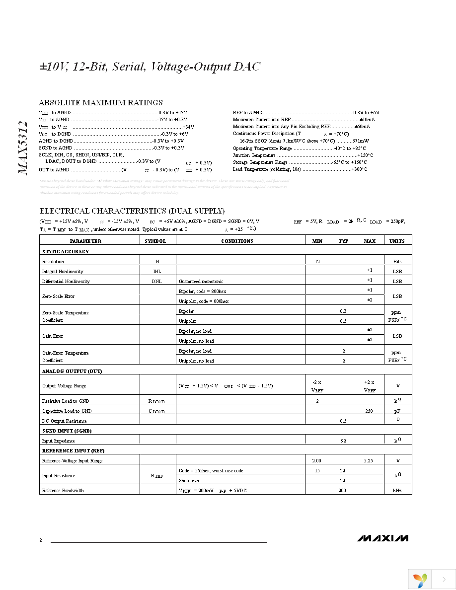 MAX5312EAE+ Page 2