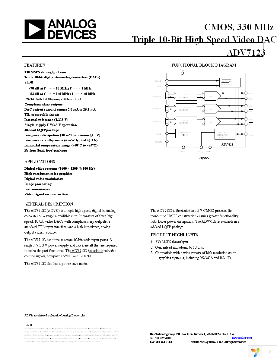 ADV7123KSTZ140 Page 1