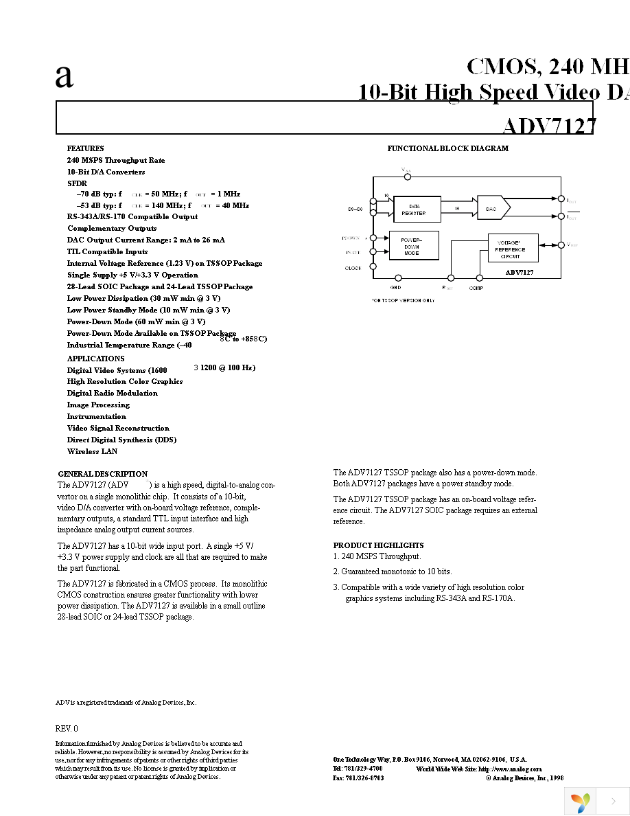 ADV7127KRUZ50 Page 1