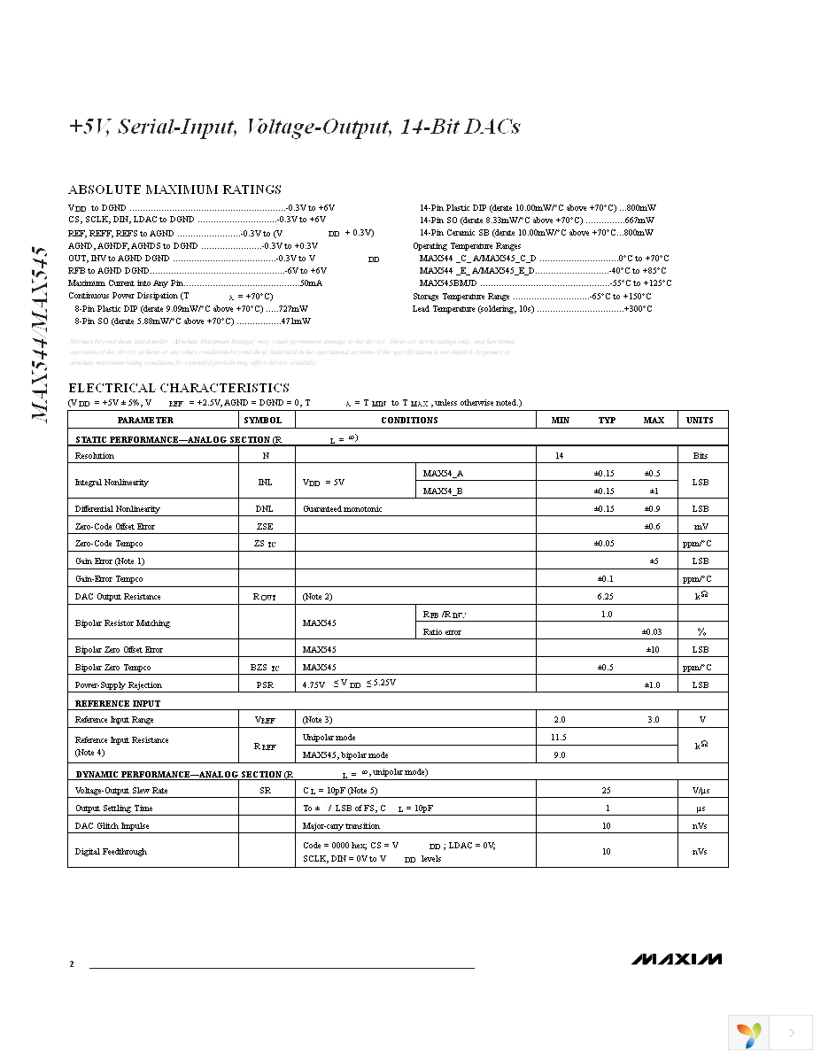 MAX544BCSA+ Page 2