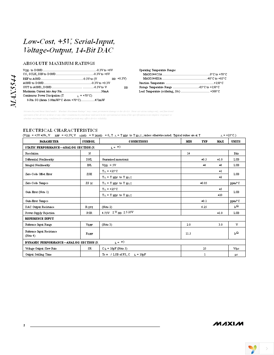 MAX5544CSA+ Page 2