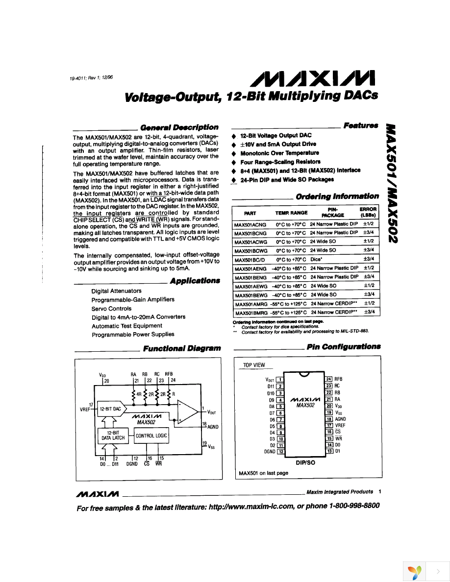 MAX501BCNG+ Page 1