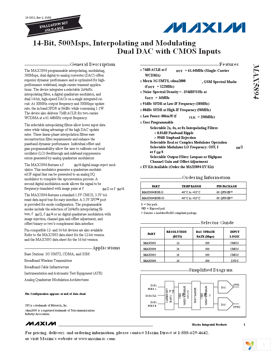 MAX5894EGK+D Page 1