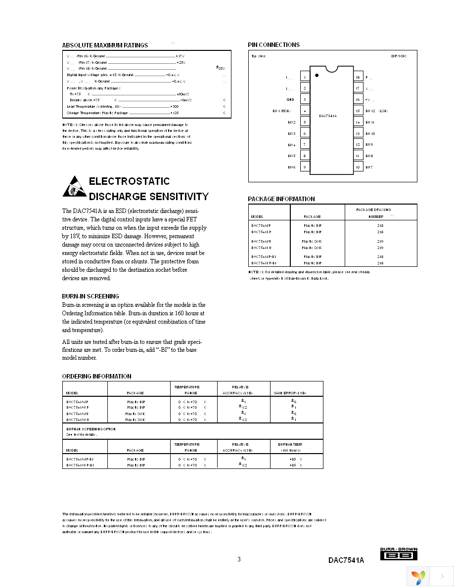 DAC7541AKU Page 3