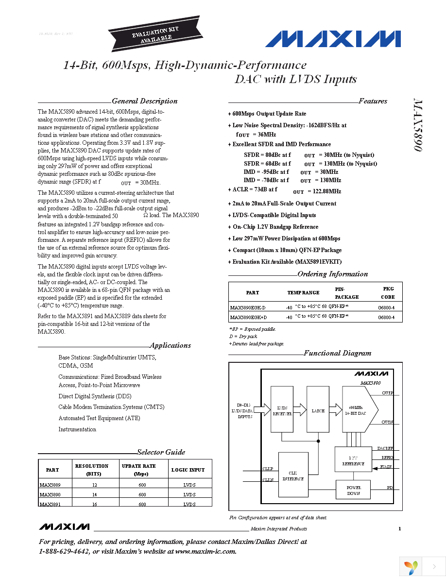 MAX5890EGK+TD Page 1