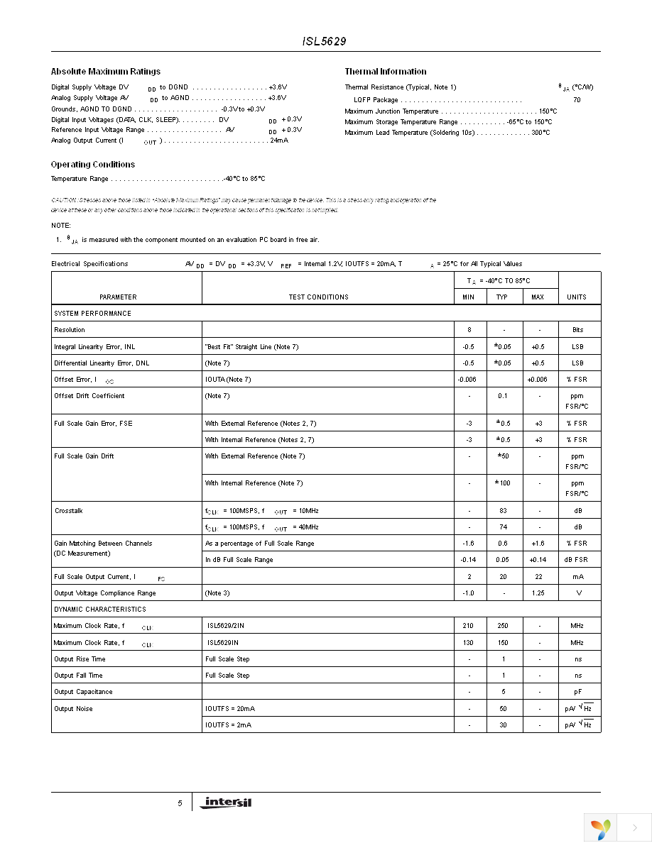 ISL5629INZ Page 5