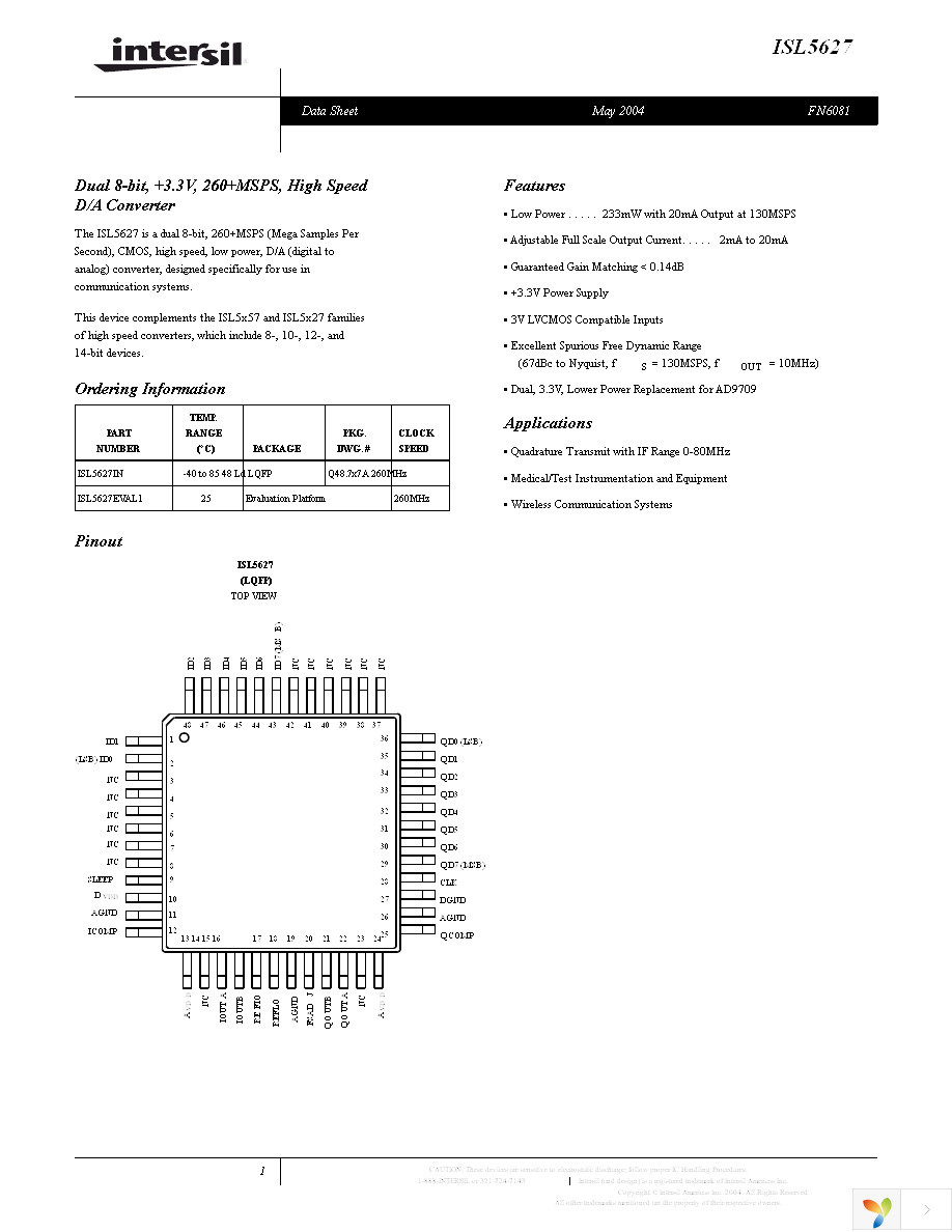 ISL5627INZ Page 1