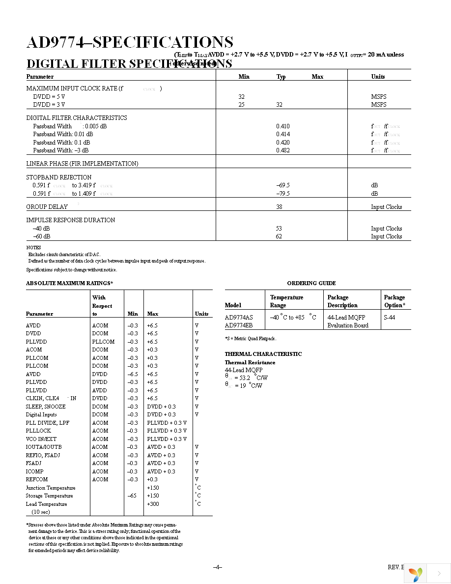 AD9774ASZ Page 4