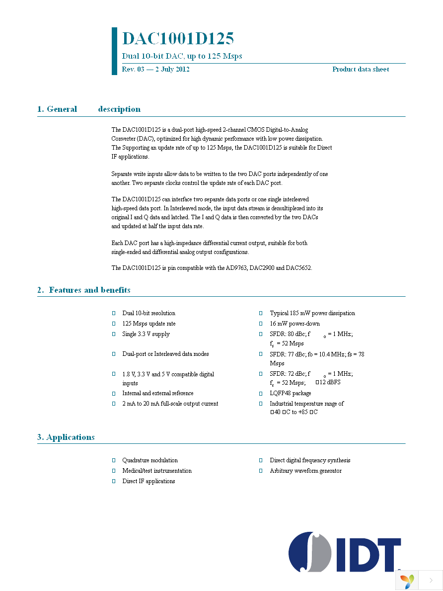 IDTDAC1001D125HL-C1 Page 1