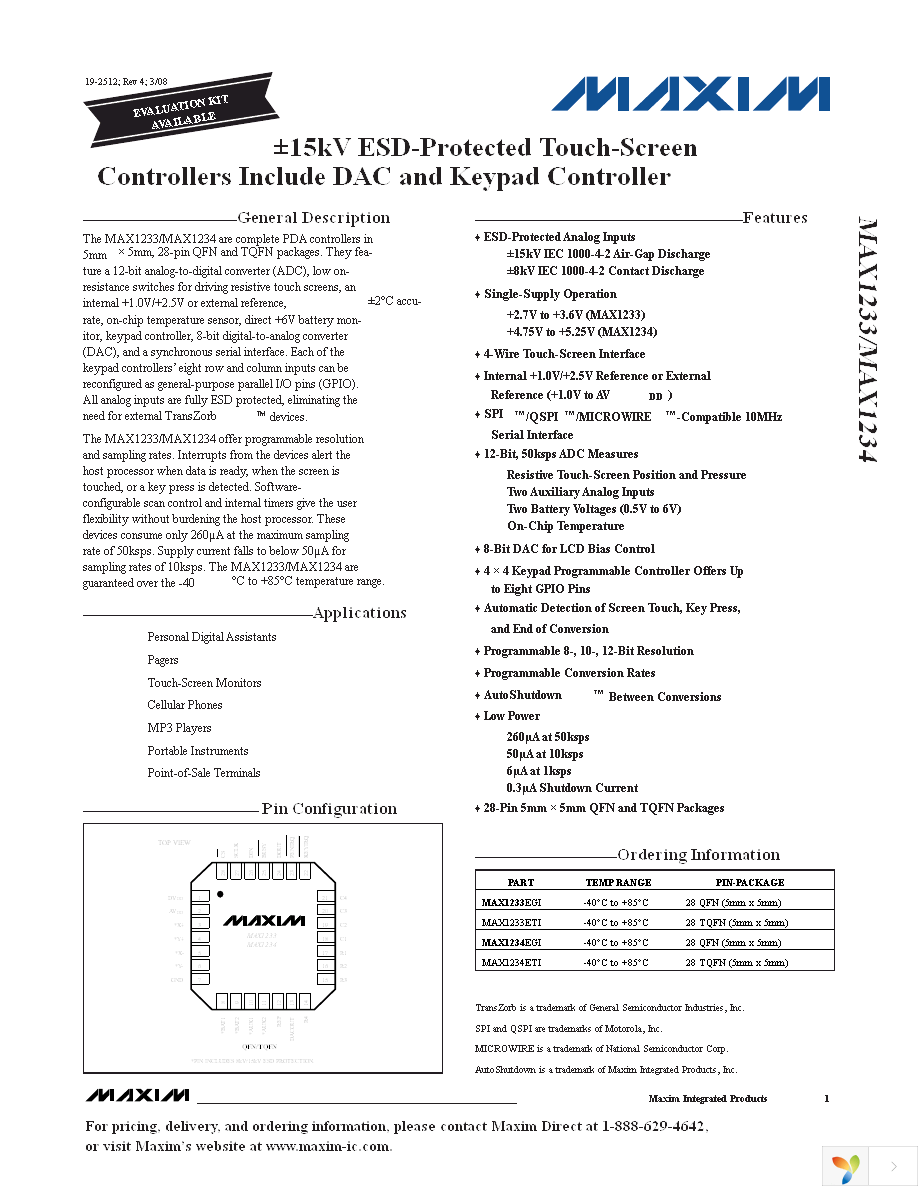 MAX1233ETI+ Page 1