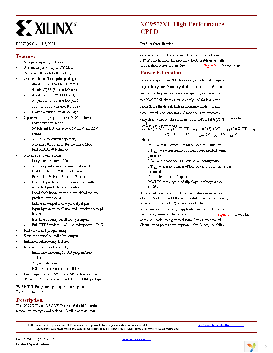 XC9572XL-10PCG44C Page 1