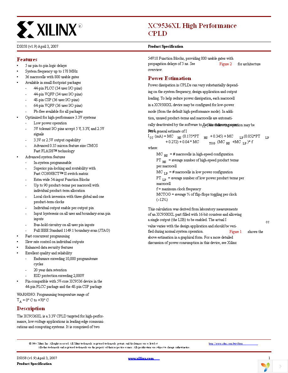 XC9536XL-5VQG44C Page 1