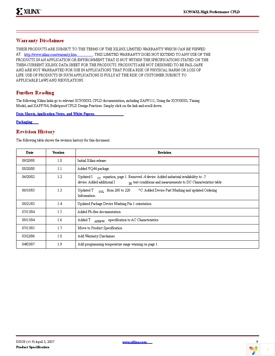 XC9536XL-5VQG44C Page 9